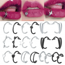 1-10 Stück Edelstahl C-Form Lippenring Kreuz Stern Herz Fake Piercing Nasenring Damen Körperschmuck Nicht durchbohrt