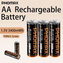 PHOMAX wiederaufladbare AA-Lithium-Ionen-Batterien, Li-Ionen-Lithium-Batterie, zylindrische Zellen, 1,5 V, für kabellose Tastatur und Maus