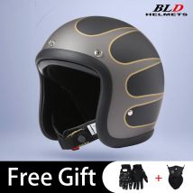BLD Motorcycle Helmet Retro Open Face Adjustable Strap Cruiser Scooter Daily Riding Lightweight ABS Shell Breathable Liner