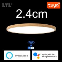 Lámpara de Techo LED Inteligente Moderna, con Acabado en Madera Dorada, Regulable, Control por Voz a través de la App Tuya y WiFi, Montaje en Superficie