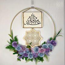 Eid Ramadan Wooden Hanging Ornaments for Ramadan Kareem DIY Wreath Supplies Islam Party Metal Ring Wreath Party Decorations