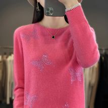 2024 Herbst/Winter Damen Pullover Pullover Langarm Rundhals Wolle gestrickt nahtlos Schmetterling Hot Diamond Warm Fashion Top