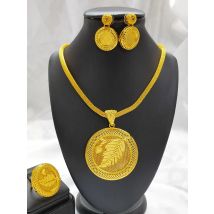 African trendy Schmuck Set für Frauen Münz kette Ohrringe Ring Dubai 24 Karat Gold Farbe Modeschmuck für Teil