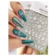 Nail Art Decal Winter White Christmas Trees Snowflakes Adhesive Sliders Nail Stickers Decoration For Nail Tips Beauty