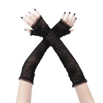 Gothic Lolita Girls Black Spider Web Cross Gloves Punk Harajuku Halloween Cosplay Women Half Finger Fingerless Lace Mesh Mittens