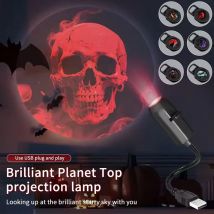 Projektor USB Lampka Księżycowa na Halloween Świąteczna Lampka Nocna Obrotowy Projektor Scen do Dekoracji Ścian i Sufitów