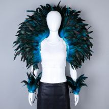 Set di scialle in 2 pezzi da donna elegante, stile punk con piume cosplay, per balli in maschera di Halloween, feste di carnevale