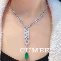 Cumee Luxusmarke Mode Smaragd Anhänger Halskette für Frauen Sterling Silber vergoldet Labor erstellt Edelstein