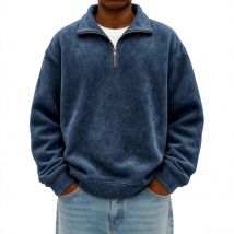 2025 Autumn Winter Half Zipper Sweatshir Men Solid Loose Casual Hoodie Stand Collar Long Sleeve Warm Sportswear Male Streetwear