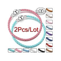 2Pcs/Lot Vintage Luxury Real Leather Chain Bracelets Fit Handmade Beads Charms Bracelet Couples Pulsera Jewelry For Women