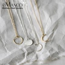 e-Manco koreanischen Stil Kette Halsband Halskette Frauen Mond Anhänger Edelstahl Halskette für Frauen Modeschmuck