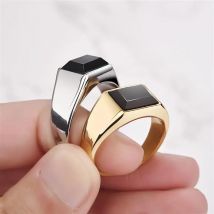 Luxus Stil männer Ring Edelstahl Schwarz Glänzend Flache Ring Punk Rock Glatte Siegelring Für Männer Mode Schmuck Großhandel