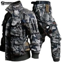 Herren Tarnset Multi Pocket taktische Jacke Jagd Cargo hose 2-teilig im Freien verschleiß fest wind dicht Trainings anzug neu