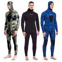 HOT 3mm Muta mimetica Manica lunga Fissione Neoprene Sommergibile per gli uomini Tenere al caldo Top e pantaloni Muta da sub con cappuccio in due pezzi