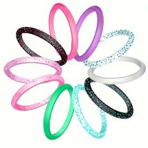 10er-Pack Bunte Silikonringe für Sie, 3mm Dünne Stapelbare Gummi-Eheringe für Frauen in Leuchtenden Farben, Hypoallergene Pinky-Ringe