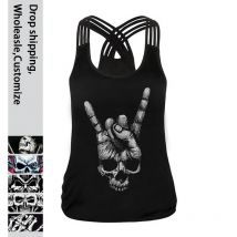 NADANBAO 2025, Gothic-Schädel-Finger-Tanktop für Frauen, schwarz, sexy, schlankes Schlingenhemd, Sommermode, ärmellose Tops, T-Shirt, lässige Weste