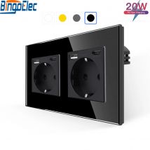 Bingoelec toma de corriente UE tomas de corriente con USB tipo C puerto de carga rápida para teléfono 3.1A 20W Panel de cristal Schuko de pared