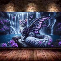 Blumen Wasserfall Katze Fee Fantasie Tierlandschaft DIY 5D Diamant Malerei Neu 2025, volle Mosaik Diamant Stickerei große Größe
