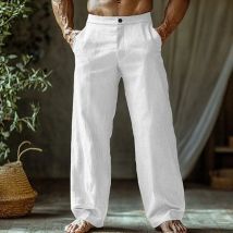 Herren-Strandhose aus Baumwolle und Leinen, lockere Hose mit geradem Bein, atmungsaktive Freizeithose, Herren-Baumwollhose, Herren-Jogginghose