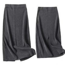 Maxdutti Minimalistischer Damen-Strickrock mit geteiltem Rock, graue Farbe, französische Mode, Damen, hohe Taille, lässiger Midirock