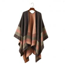 Zawaland's New European Style Striped Color Matching Flower Color Matching Travel and Play Warm Imitation Cashmere Large Shawl