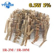 300/1000 Stück Widerstandsset 0,5 W 1/2 W 1R-3M 1R-10M Ohm 5 % Kohleschichtwiderstand Vierfarbiges Ringwiderstände-Set
