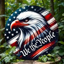 „Rundes Kranz-Aluminiumschild |   Folie mit amerikanischer Flagge graviert |   Patriotische Wohndekoration |   Strukturiertes Foliendesign