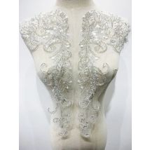 1 Paar silberne Pailletten, Strassperlen, Blumenaufkleber, DIY-Hochzeitsdekoration, Reparaturflicken, 45 x 16 cm