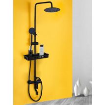 KEMAIDI Bathroom Shower Mixer Tap Black Rainfall Shower Faucets Set Single Lever Bathtub Shower Mixer Faucet with Storage Shelf