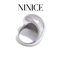 NiNice Statement-Ring aus Edelstahl, glatt, halb leer, klobiger Ring, Gold- und Silberfarbe, PVD-beschichtet, beliebtes Schmuckgeschenk