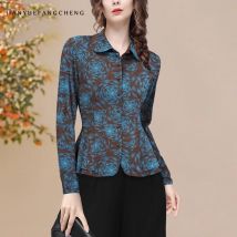 Vintage Floral Printed Women' Knitted Shirt Long Sleeve Turn-down Collar Button-down Blouses Casual Work Office Fall Tops