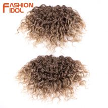 FASHION IDOL Afro Curly Hair Crochet Braids 10 Inch Twist Crochet Hair Synthetic Ombre Brown Deep Wavy Braiding Hair Extensions