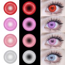 1 Paar Cosplay Grau Rot Rosa Farbe Kontaktlinsen Halloween Gruselige Softlens 14,5 mm