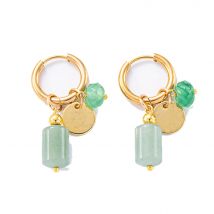 ZAKOL Gold Color Plated Stainless Steel Hoop Earrings for Women Vintage Green Stone Charms Trendy Waterproof Jewelry Gift