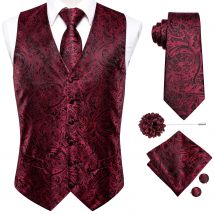 Mens Vests Jacquard Waistcoat Neck Tie Hanky Cufflinks Brooch Set for Men Suit Sleeveless Jacket Wedding Business Party