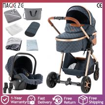 Carrozzina, passeggino e passeggino di lusso 3 in 1 con culla staccabile, ruote lisce e reclinazione multi-angolo