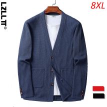 Frühling Herbst Männer Casual Baumwolle Gestrickte Strickjacken Jacken Mäntel Herren Taste V-ausschnitt Formale Strickjacken Pullover Tops Plus Größe 8XL