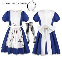 Damen Anime Alice Cosplay Kostüm mit Halskette Alice Kleid Dienstmädchen Schürze für Halloween Spiel Madness Returns Theme Mädchen Outfit