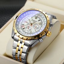 JARAGAR Original Blaues Glas Großes Zifferblatt Multifunktionale Automatische Herrenuhren Edelstahl Vintage Mechanische Wasserdichte Uhr