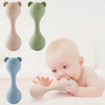 Rasseln für Baby Silikon Maracas Spielzeug Cartoon Bär Sand Hammer Baby Spielzeug 0-12 Monate Rassel Silikon Beißring Spielzeug für Baby Geschenk