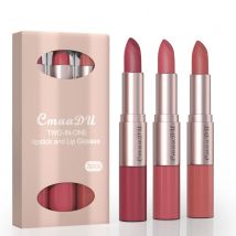 3 Farben/Set Lippenstift, sexy Lipgloss, 2-in-1-Lippentönung, wasserfest, langlebig, feuchtigkeitsspendend, rote Lippen, mattes Lippenstift-Make-up für Frauen