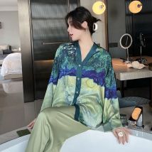 Lisacmvpnel Ice Silk Pyjamas frauen Frühling Und Herbst Lange Ärmeln Strickjacke Hohe Qualität Druck Anzug Schlafanzug