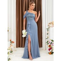 Mgiacy One-Shoulder-Spitze Pailletten kleid Abend ballkleid Party kleid Brautjungfer kleid