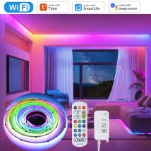 Tira de luces LED Tuya WiFi COB RGBIC, 12V, 5m, sincronización de música, Color de sueño, WS2811, luz de fiesta direccionable, Control remoto RF f Alexa Google Home