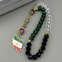 Iran Map National Flag Iranian Car Pendant for Women Men Stainless Steel Gold Silver Color Glass Prayer Beads Chain Jewelry Gift