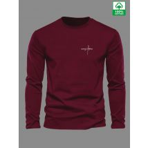 Men's 100% pure cotton loose and comfortable sports and leisure letter printed round neck long sleeved T-shirt top