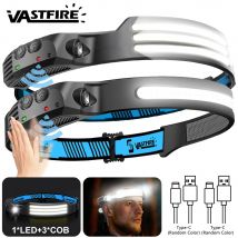 Lampada frontale a induzione COB + Torcia frontale a LED Batteria incorporata Lanterna da lavoro per pesca da campeggio impermeabile ricaricabile tramite USB ﻿