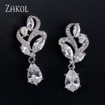 ZAKOL Elegant Water Drop Style Women's Dangle Earrings Micro-paved Zircon Temperament Wedding Banquet Jewelry Accessories