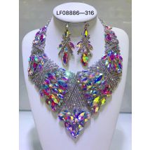 Mode Hochzeit Schmuck Farbe Kristall Strass Halskette Ohrringe Set Für Frauen Dubai Braut Schmuck