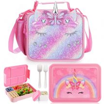 Einhorn Bento Aufbewahrungstasche Lunchtasche für Mädchen Frauen Thermotasche mit Lunchbox für Schule Büro Kinder Geburtstagsgeschenk